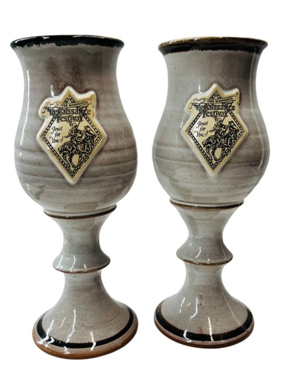 1988 Minnesota Renaissance Festival Deneen Pottery Goblets Set of 2 Joust collec